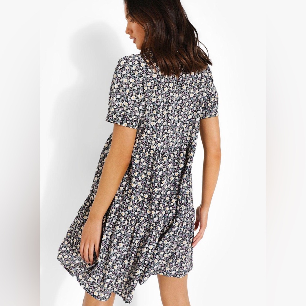 River Island floral print tiered puffy sleeve  cotton mini dress in Blue US Sz12
